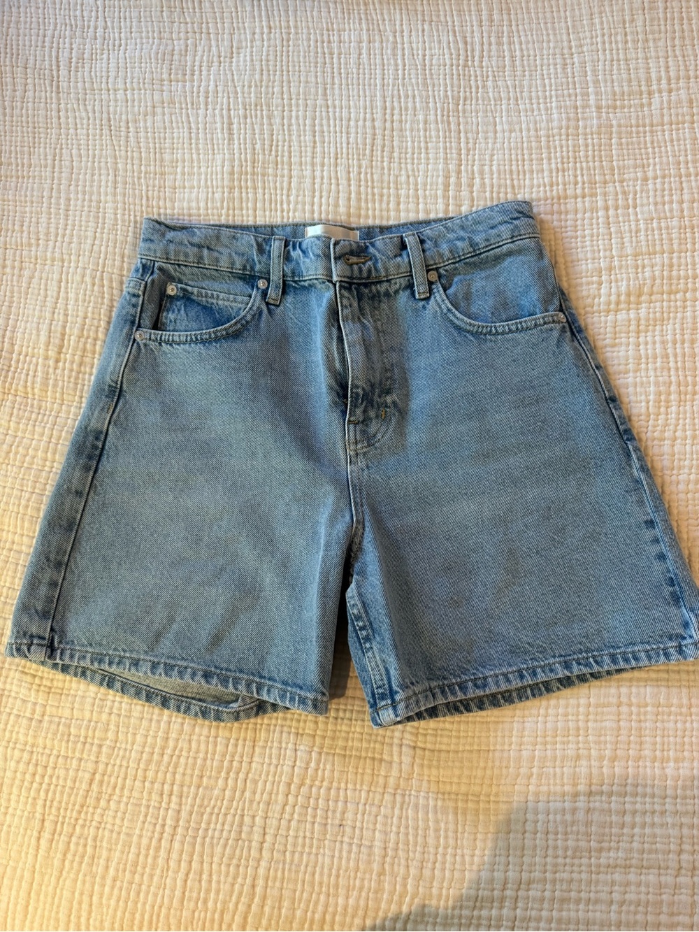FRAME Classic High-Waist Light Blue Denim Shorts